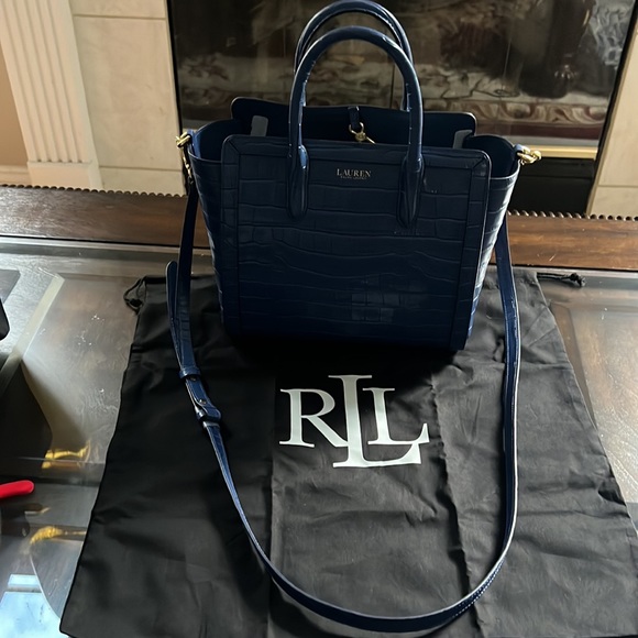 Lauren Ralph Lauren Tyler Croc Embossed Leather Tote Bag - Picture 7 of 15